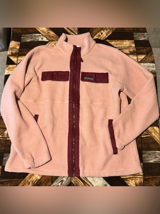 Columbia Jackets & Blazers - Columbia Pink Teddy Fleece Jacket with Burgundy Trim